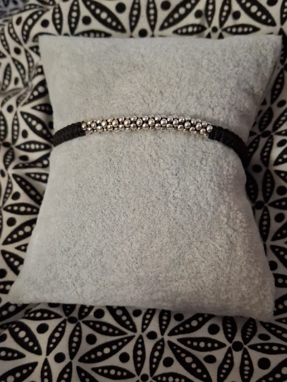 LAGOS Black Cord Bracelet with Sterling Silver Cavier Bead Row